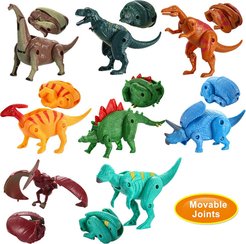 8 JOYIN Pcs Easter Prefilled Eggs Filled with Deformable Transforming Dinosaur with Movable Joints for Easter Basket