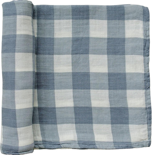 Mebie Baby Dusty Blue Gingham Muslin Swaddle, Modern and Neutral Swaddle Blanket
