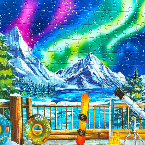 300 Piece Puzzles for Adults Large Piece - Jigsaw Puzzle for Kids Seniors - Northern Lights Lounge Cabin