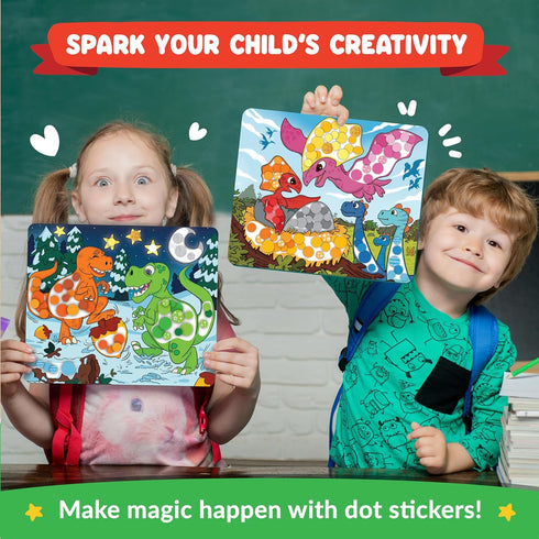 3, 4, 5, 6, 7 Dot Sticker Art Activity - Dinosaurs Dot Art, No Mess Crafts for Kids, Stocking Stuffers Toddlers, DIY