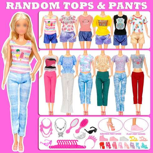 71 Pcs Doll Clothes and Accessories - 5 Wedding Gowns, 9 Fashion Dresses, 20 Shoes for 11.5 inch Doll Gift