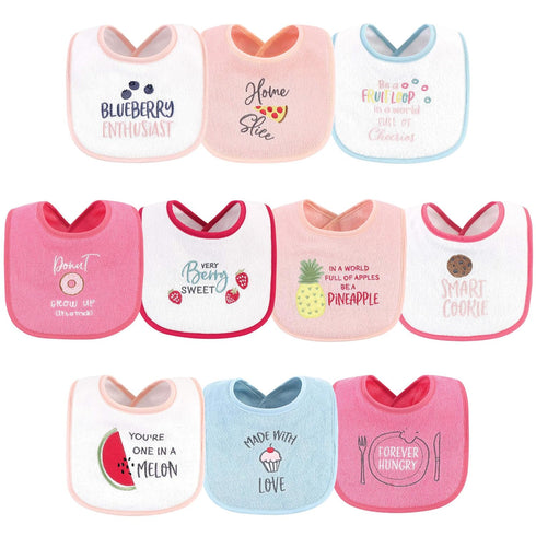 Hudson Baby Unisex Baby Cotton Terry Drooler Bibs with Fiber Filling, Food