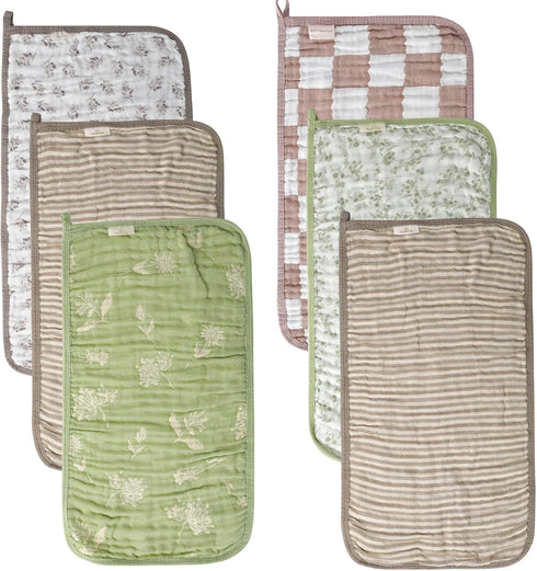 6-Pack Muslin Baby Burp Cloths Made with Organic Cotton 6-Layer Absorbent &