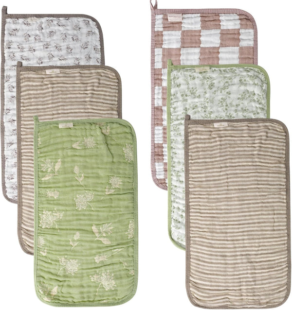 6-Pack Muslin Baby Burp Cloths Made with Organic Cotton 6-Layer Absorbent &