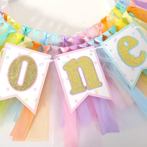 SYESQL 1st Rainbow Birthday High Chair Banner - Girl Highchair Banner, First Tutu Banners, Ice Cream Birthday Party