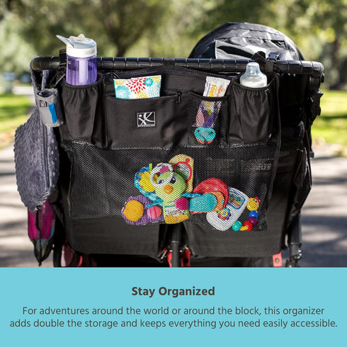 J.L. Childress Double Stroller Organizer with Large Mesh Storage Compartment - Stroller Accessory with Extra-Large