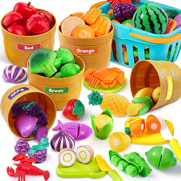 JOYIN Color Sorting Play Food Set - Educational Toys for Boys & Girls, Cutting Food Toy, Toddler Sorting/Fine Motor