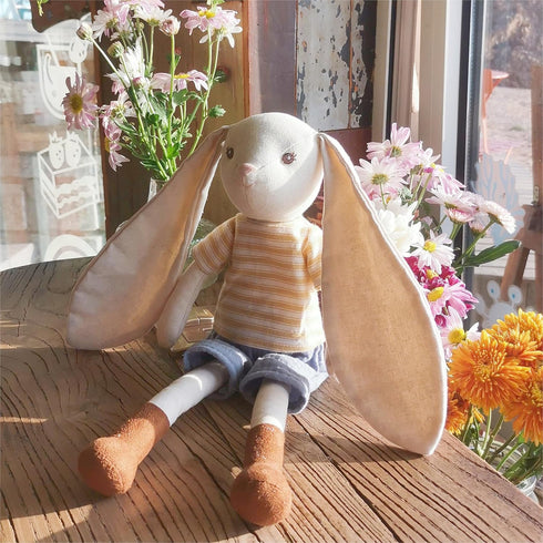 15" Bunny Stuffed Animals for Baby, Plush Doll Wearing Striped T-Shirt and Pants, Gift for 3-5 Year Old Girls