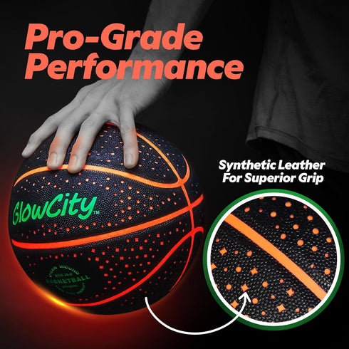 GlowCity Glow in The Dark Basketball for Teen Boys, Glowing Red Basketball, Light Up LED Toy for Night Ball Games