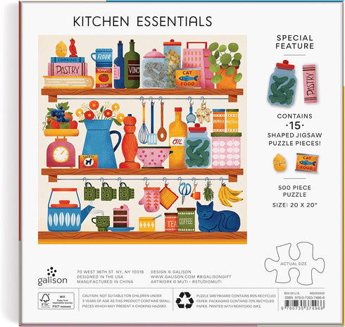 Kitchen Essentials 500 Piece Puzzle with Shaped Pieces, 20” x 20” Jigsaw Puzzle with Beautiful Artwork