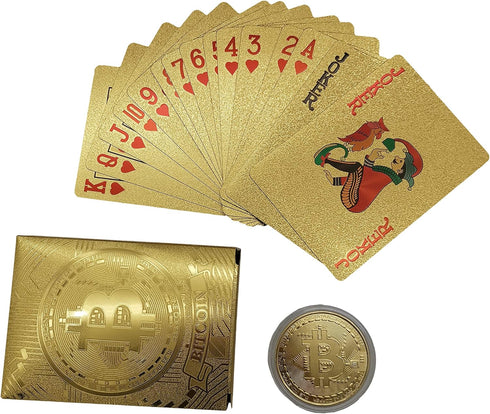 Bitcoin Waterproof Gold Playing Cards with Commemorative Bitcoin in Protective Plastic