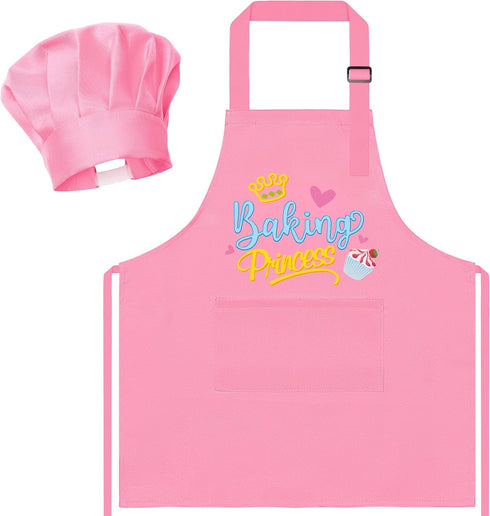 R HORSE Kid Apron and Chef Hat Set - 2Pcs Pink Baking