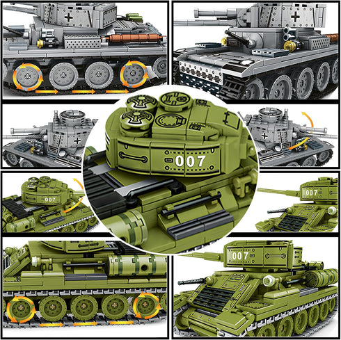 WW2 38T T-34 Collectors(1000+ Tank Building Blocks, and Army Tank Military Battle Model Kits,Toy Gifts for Boys or Men
