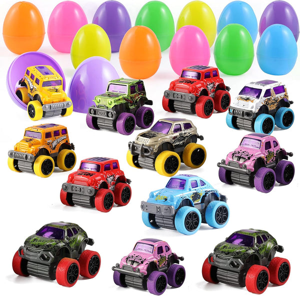 JOYIN 12 Pcs Easter Eggs Filled with Pull Back Monster Cars, Easter