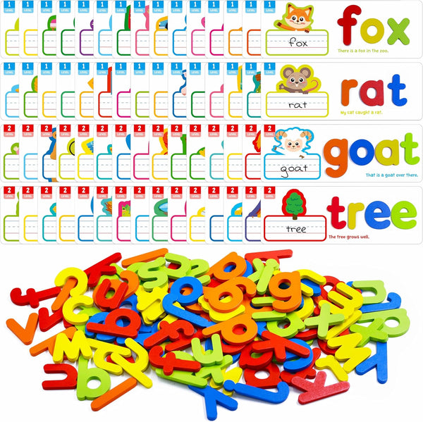 82PCS CVC & CVCC, CCVC Words Builders, 30 Double-Sided Cards & 52
