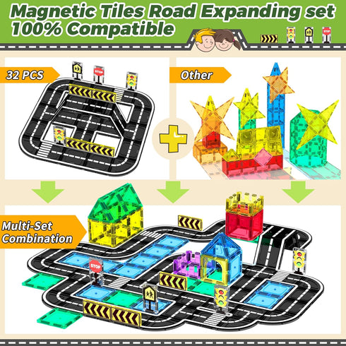 Set, 3-5 4-8 5-7, Goodtiles Magnetic Tiles Road Expansion STEM Magnetic Building Blocks for Kids Ages Preschool