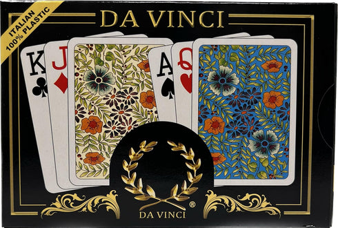 DA VINCI Fiori - Italian 100% Plastic Playing Cards - 2 Deck Set, Poker Size Large Print Jumbo Index