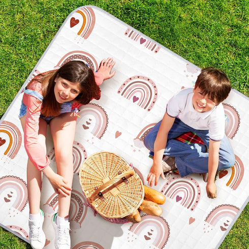 Boho Rainbow Portable Baby Play Mat, 43 x 43 Inch Washable Foldable Crawling Mat, Non Slip Playmat for Babies