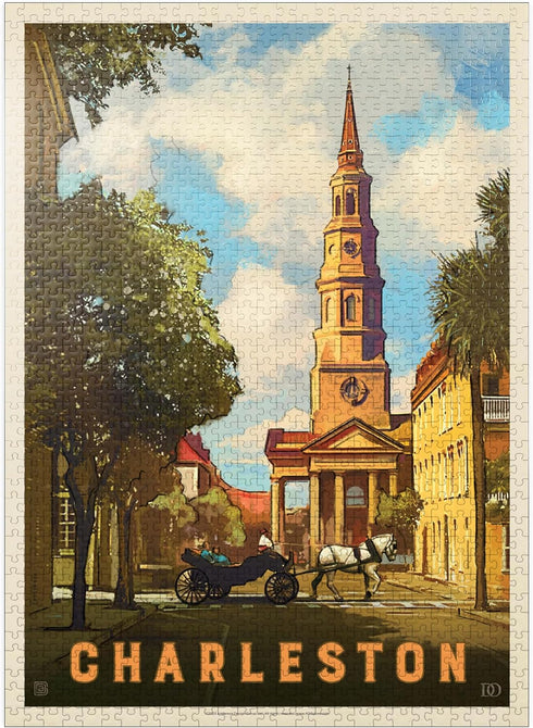 MyPuzzle Charleston, South Carolina - St Philip's Church Vintage Poster, Premium 1000 Piece Jigsaw Puzzle