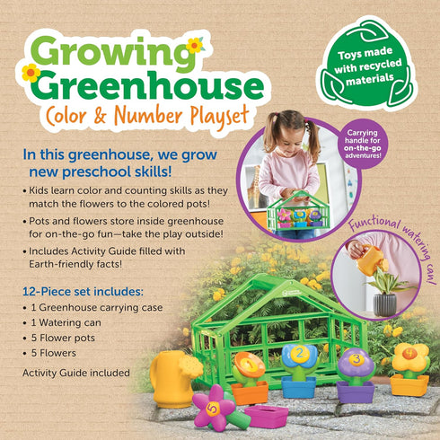 Learning Resources Growing Greenhouse Playset - Color and Number Eco Friendly Preschool Learning Toys for Ages 18+