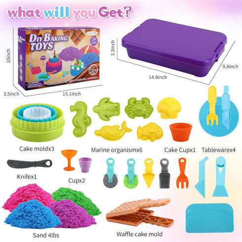 YIDESTARS 4lbs Kids(3-8) Sensory Play Kit: Sand Art & Ice Cream Toy - Colorful Sand,Molds,Tools,Sandbox w/Lid - Fun