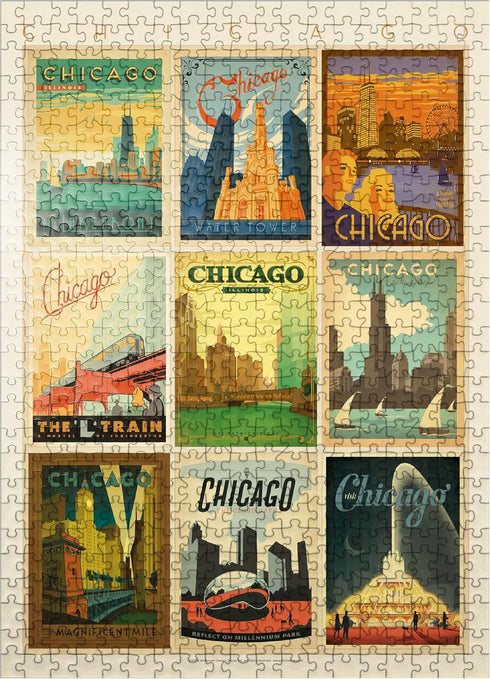 MyPuzzle Chicago Multi-Image Print - Edition 1 Vintage Poster, Premium 500 Piece Jigsaw Puzzle for Adults