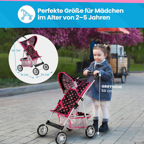 2+ 22.05-Inch KP0280G Baby Doll Stroller | Pram for Girls | Umbrella Stroller for Kids - Lightweight Play Carriage
