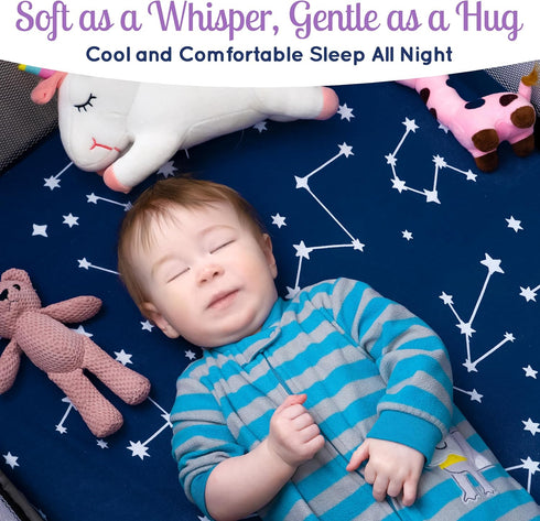 Fitted Pack n Play Sheets 3-Pack by GROW WILD, Baby Mini Crib Sheet for Boys or Girls, Blue White Gray Stars