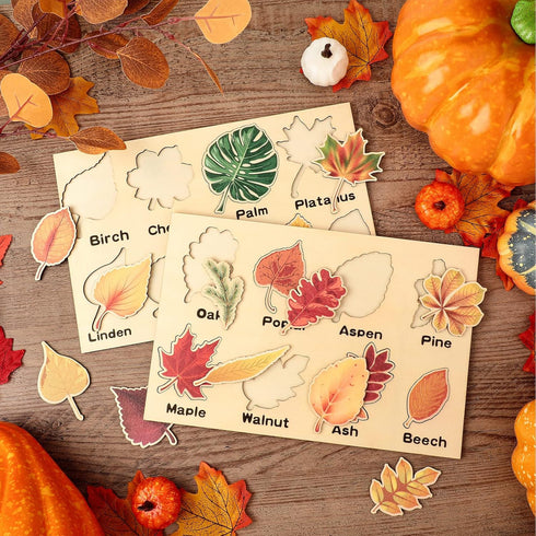 Kathfly 2 Pieces Leaf Wooden Jigsaw Puzzles Montessori Toy for Early Educational Learning Gift
