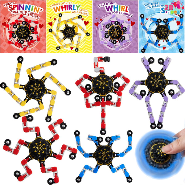JOYIN 28 Packs Valentines Day 4-Design Gift Cards with Fidget Spinners, DIY
