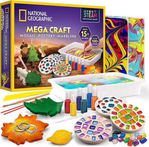 National Geographic Mega Arts and Crafts Kit for Kids Mosaic Kit, Marbling