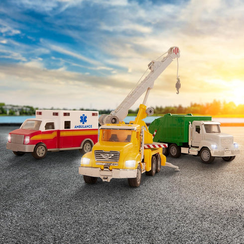 7-Inch 3+ Driven by Battat Crane Truck Toy with Lights & Sounds, Movable Parts, Construction Vehicle for Boys & Girls