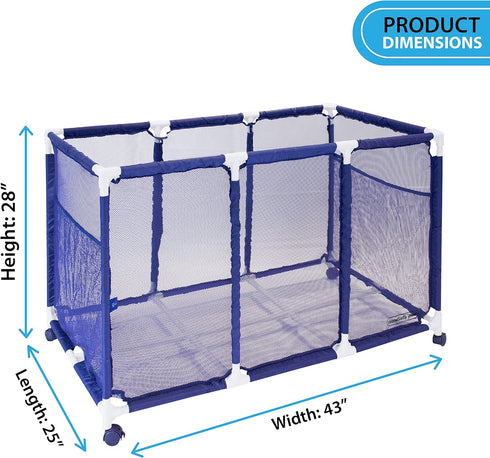 Pool Noodles Holder, Mesh Rolling Storage Organizer Bin for Toys, Balls, and Floats, Kids Height, Large (Blue/White