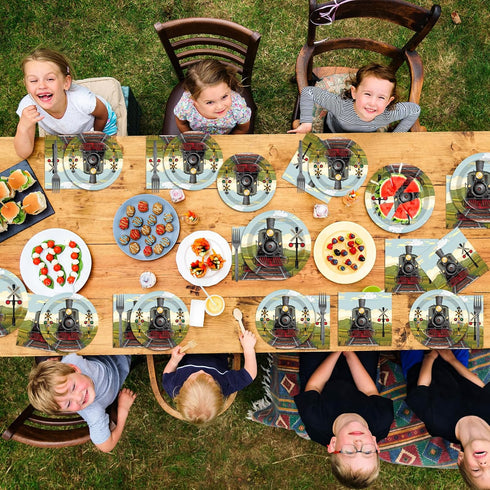 96 Set 24 Pcs Train Paper Plates and Napkins Party Supplies Steam Train Birthday Disposable Tableware Retro Trains