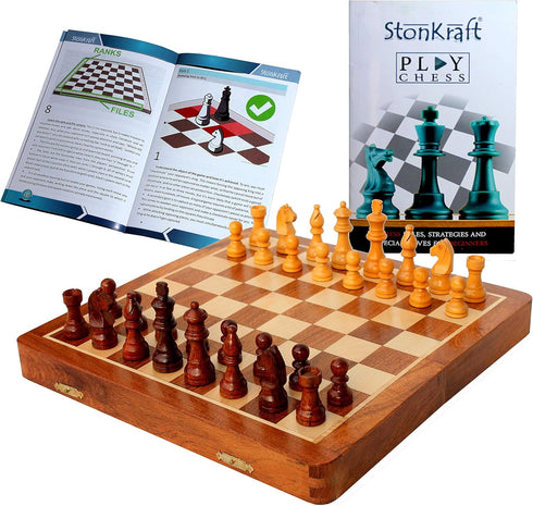 StonKraft Wooden Chess Board Game Set with Magnetic Pieces (12" X 12")