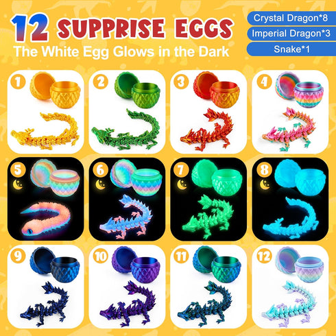 12PCS 3D 3D ENJOYJOY Printed Dragon Eggs, Easter Egg Fillers for Easter Basket Stuffers, Unique Surprise Printed