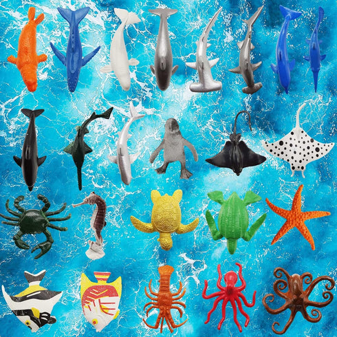 24 Pieces Sea Animals Toys Set - Ocean Sea Animals Figures, Plastic Sea Creatures Bath Educational Toys