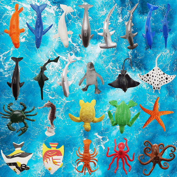 24 Pieces Sea Animals Toys Set - Ocean Sea Animals Figures, Plastic Sea Creatures Bath Educational Toys