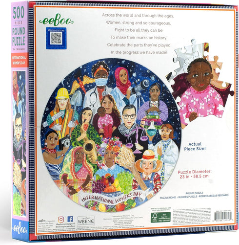 eeBoo: Piece and Love International Women's Day - 500 Piece Round Jigsaw Puzzle for Adults and Families