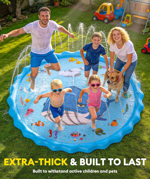 90" Summer Splash Pad for Kids, Outdoor Sprinkler Play Mat, Inflatable Wading Pool with Thicker Material, Backyard
