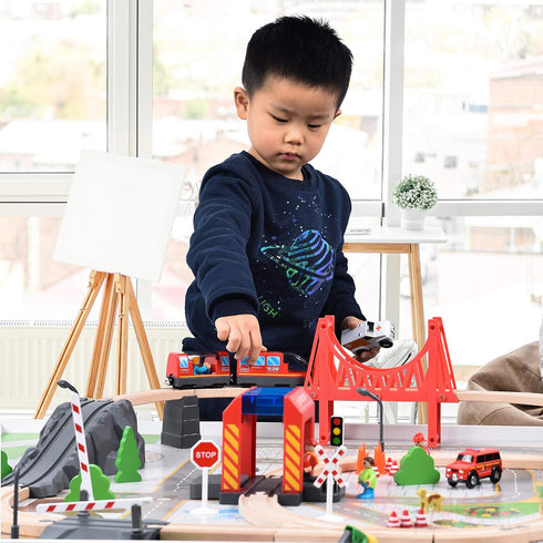 Giant Bean Battery Operated Action Locomotive - Magnetic Connection Train Set for Wooden Train Tracks, Toys 3+