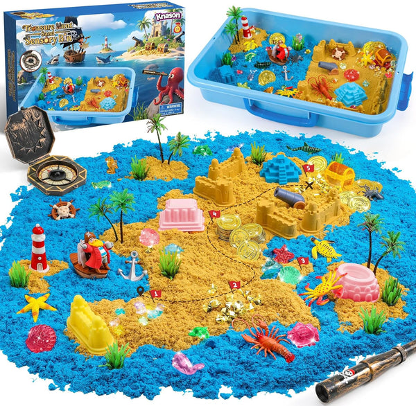 KNASON Pirate Treasure Chest Sensory Bin,Play Sand Kit for Boys with Pirate