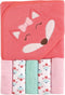 Luvable Friends Unisex Baby Hooded Towel, Girl Fox, with Five Washcloths, Cotton, One Size