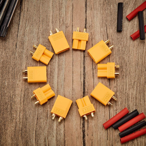 Frienda 30 Pairs XT30 Connectors, Male and Female Plugs with 2 Pieces Shrink Tubing for RC Battery