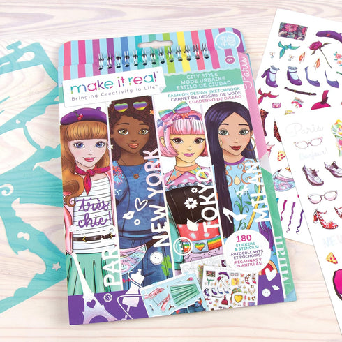 Make It Real – Fashion Design Sketchbook: City Style - Inspirational Coloring Book for Girls with Stencils and Stickers