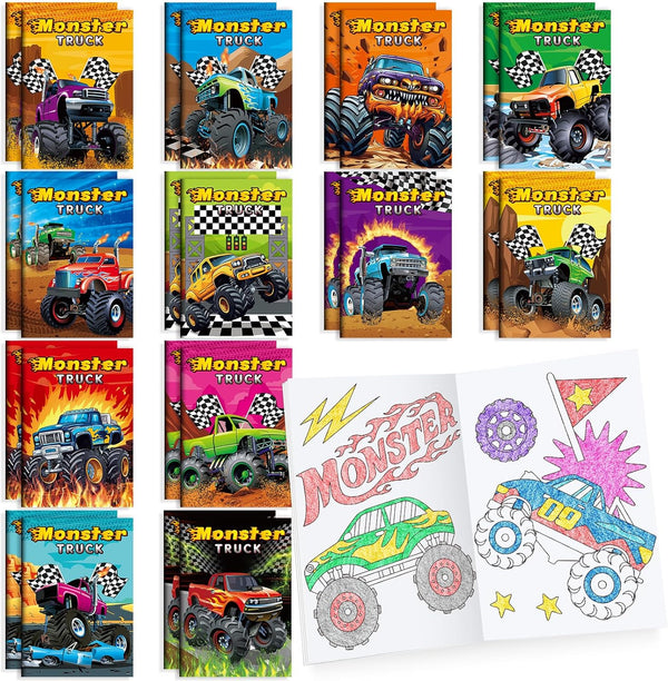 BenLouis 24 Pcs Monster Truck Mini Coloring Books Kids Monster Car Party
