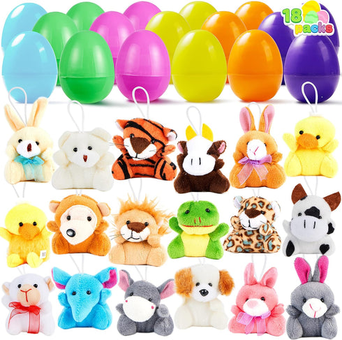 JOYIN 18 Pcs Pre-Filled Easter Eggs with Plush Animal Toys, Egg Filled