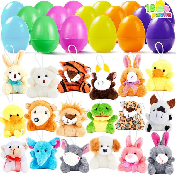 JOYIN 18 Pcs Pre-Filled Easter Eggs with Plush Animal Toys, Egg Filled