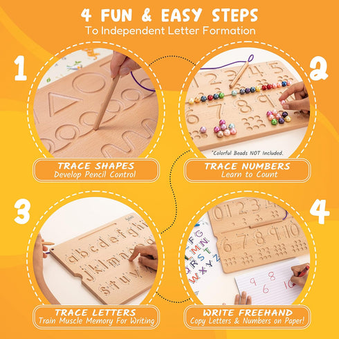 Learn to Write Number & Letter Tracing Boards, Wooden Alphabet Learning Montessori Toys for 4+ Year Olds
