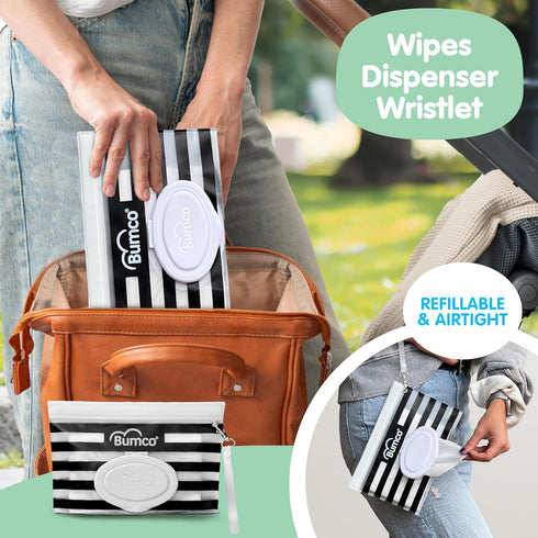 BUMCO Airtight Wipes Dispenser, Keeps Wet, Reusable Refillable Pouch, Diaper Bag Organizer for Travel, Carrying Clutch